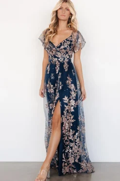 Baltic Born Corinne Shimmer Maxi Gown | Navy + Rose Gold