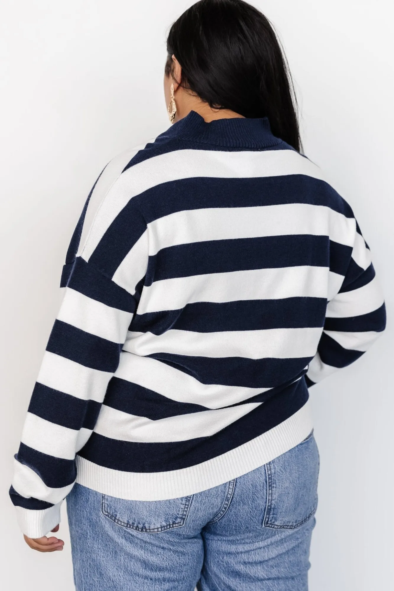 Baltic Born Cornell Half Zip Sweater | Navy + Off White