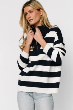 Baltic Born Cornell Half Zip Sweater | Navy + Off White