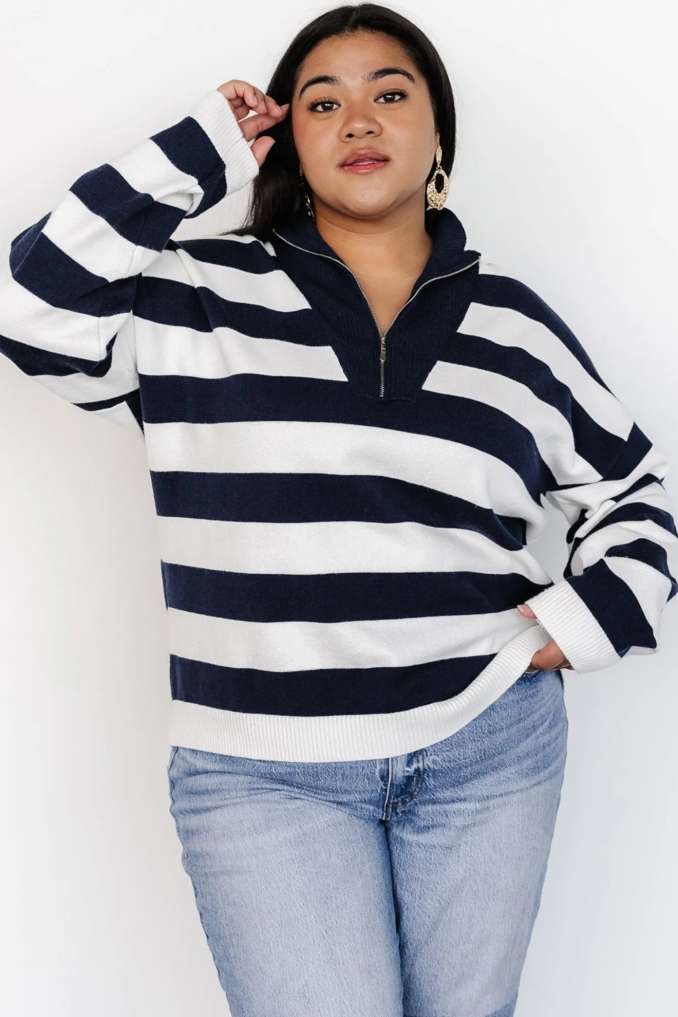 Baltic Born Cornell Half Zip Sweater | Navy + Off White