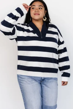 Baltic Born Cornell Half Zip Sweater | Navy + Off White
