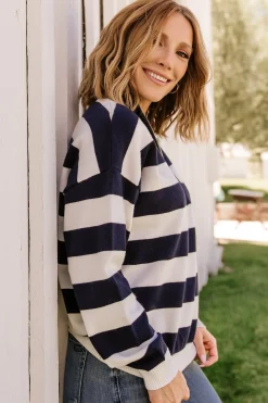 Baltic Born Cornell Half Zip Sweater | Navy + Off White