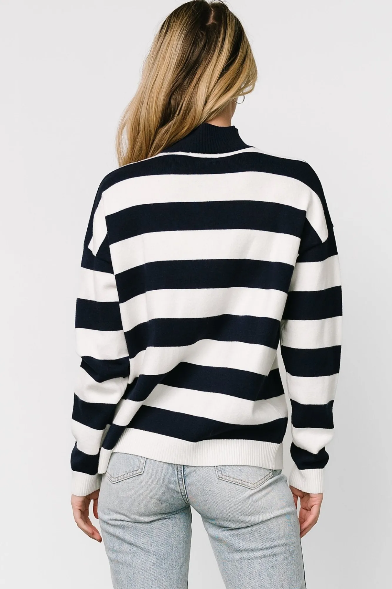 Baltic Born Cornell Half Zip Sweater | Navy + Off White