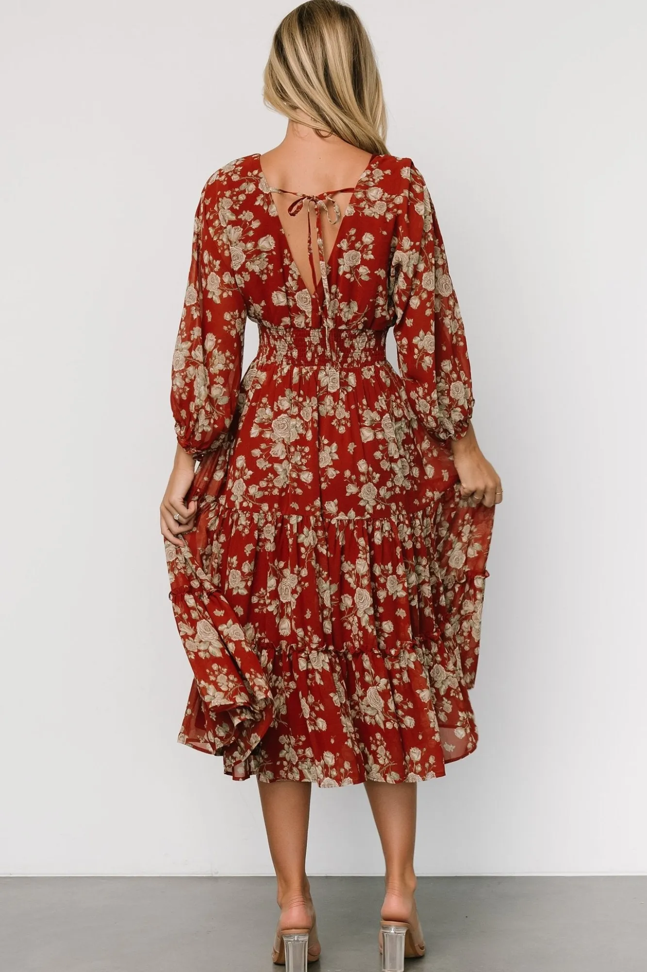 Baltic Born Coventry Tiered Midi Dress | Rust Floral