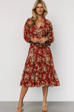 Baltic Born Coventry Tiered Midi Dress | Rust Floral