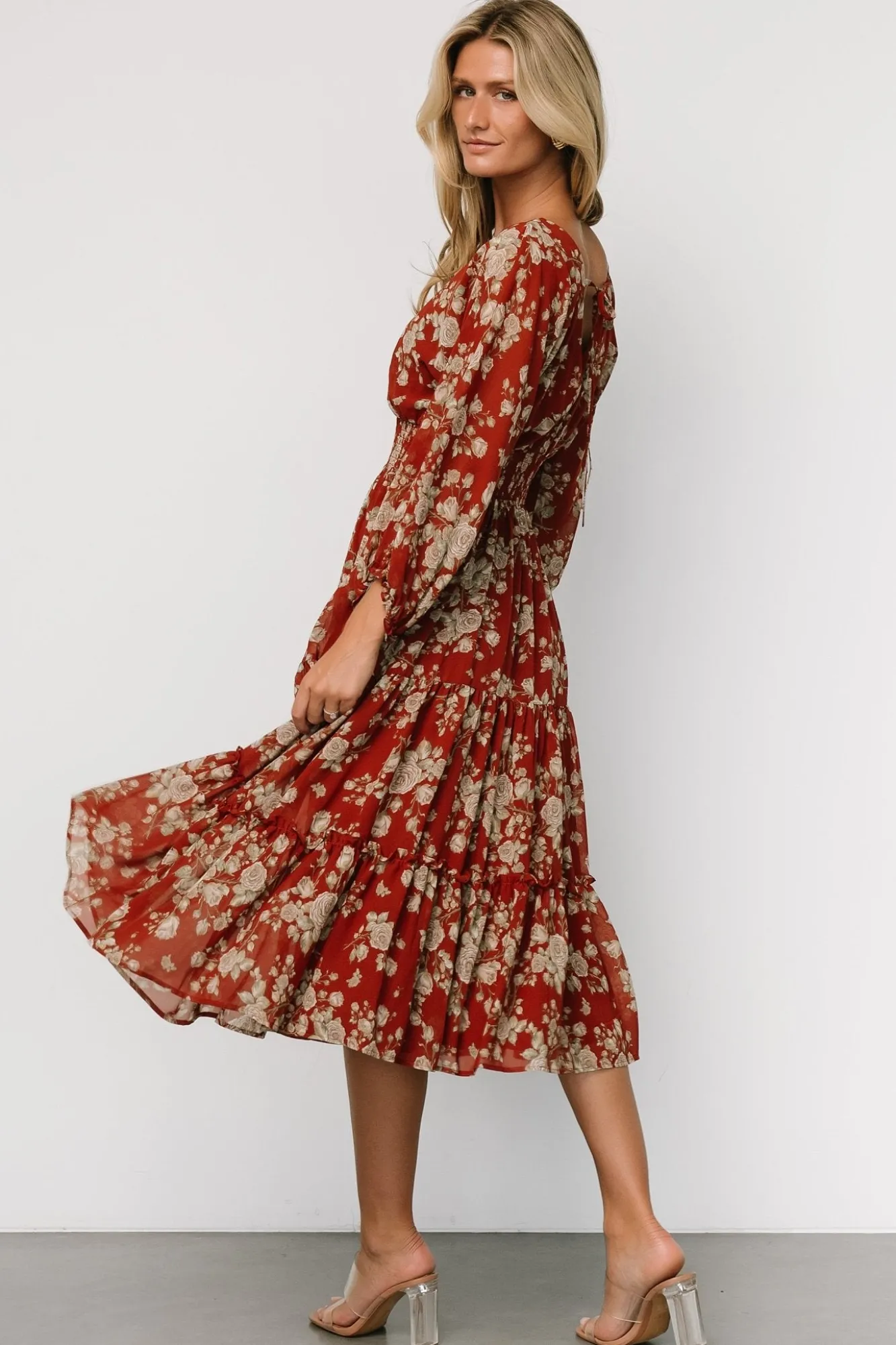 Baltic Born Coventry Tiered Midi Dress | Rust Floral