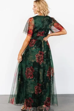 Baltic Born Cressida Tulle Maxi Dress | Dark Green + Red Floral