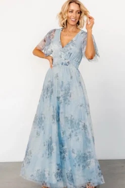 Baltic Born Cressida Tulle Maxi Dress | Blue + Off White Floral
