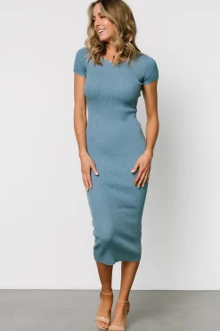 Baltic Born Dana Ribbed Midi Dress | Dusty Blue