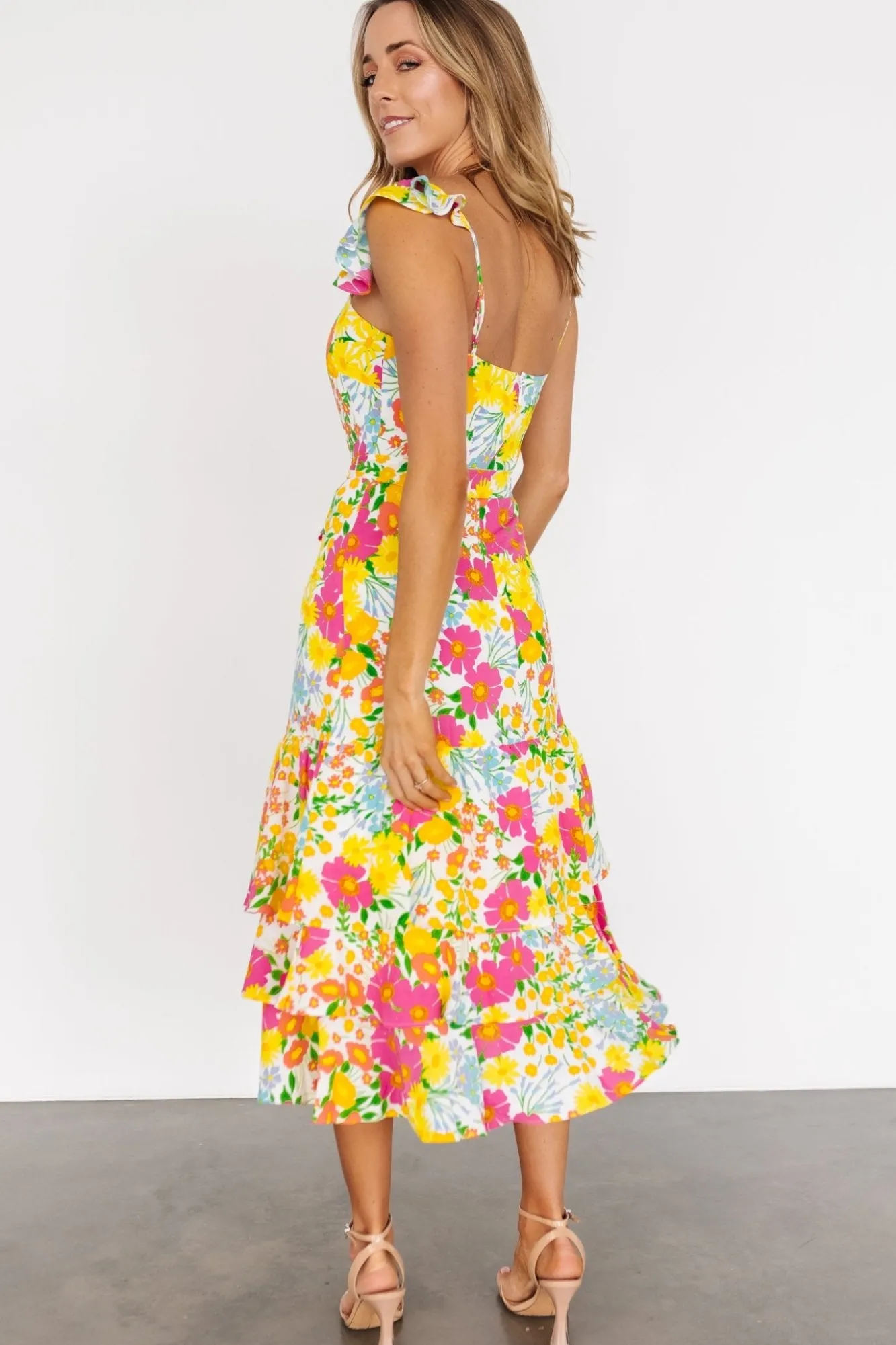 Baltic Born Dani Ruffle Tiered Midi Dress | Multi Floral