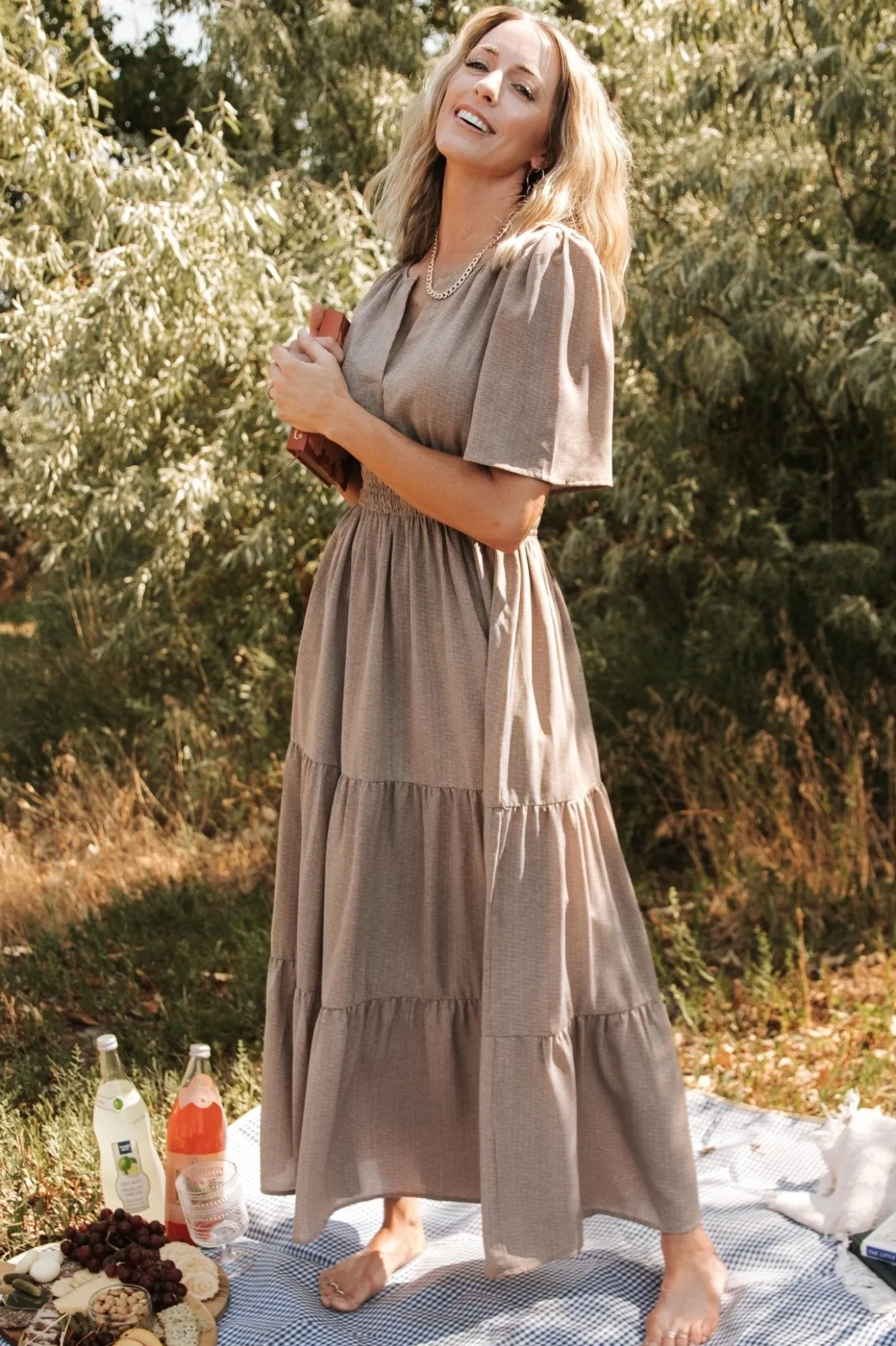 Baltic Born Danielle Tiered Maxi Dress | Brown Print