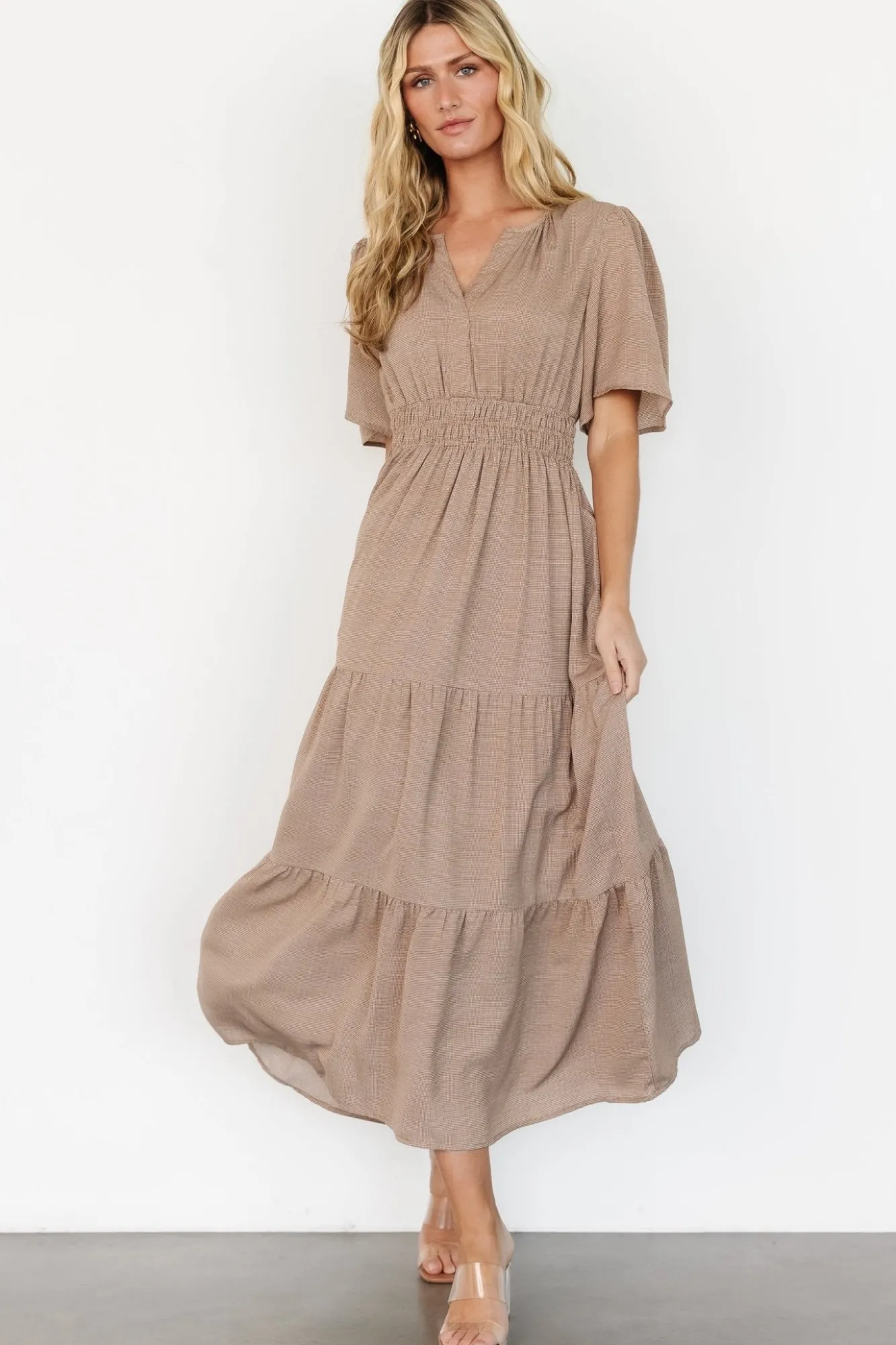 Baltic Born Danielle Tiered Maxi Dress | Brown Print