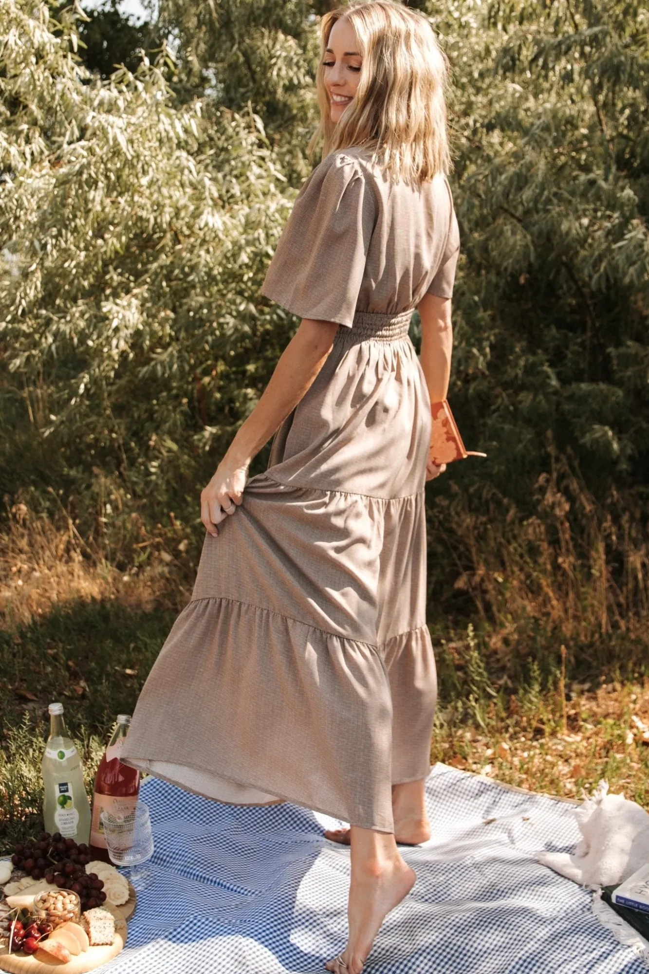 Baltic Born Danielle Tiered Maxi Dress | Brown Print
