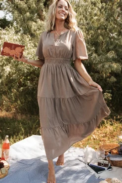 Baltic Born Danielle Tiered Maxi Dress | Brown Print