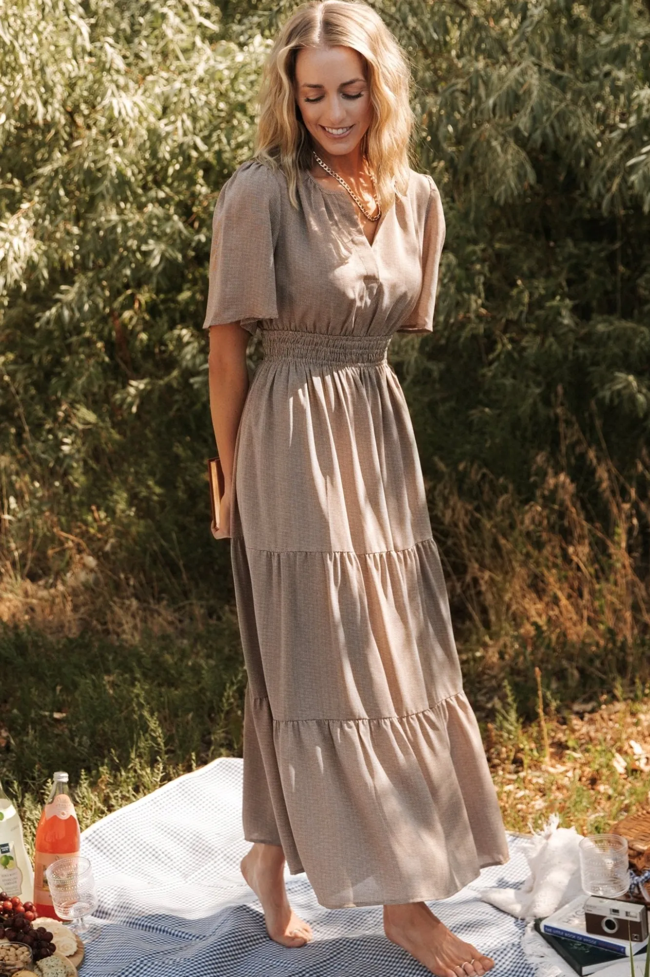 Baltic Born Danielle Tiered Maxi Dress | Brown Print