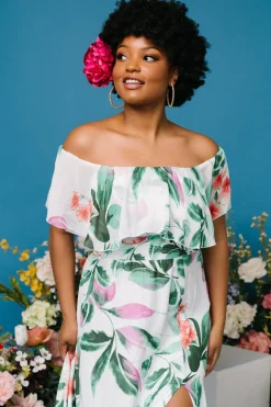 Baltic Born Daphne Off Shoulder Maxi Dress | White + Green Multi Floral