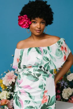 Baltic Born Daphne Off Shoulder Maxi Dress | White + Green Multi Floral