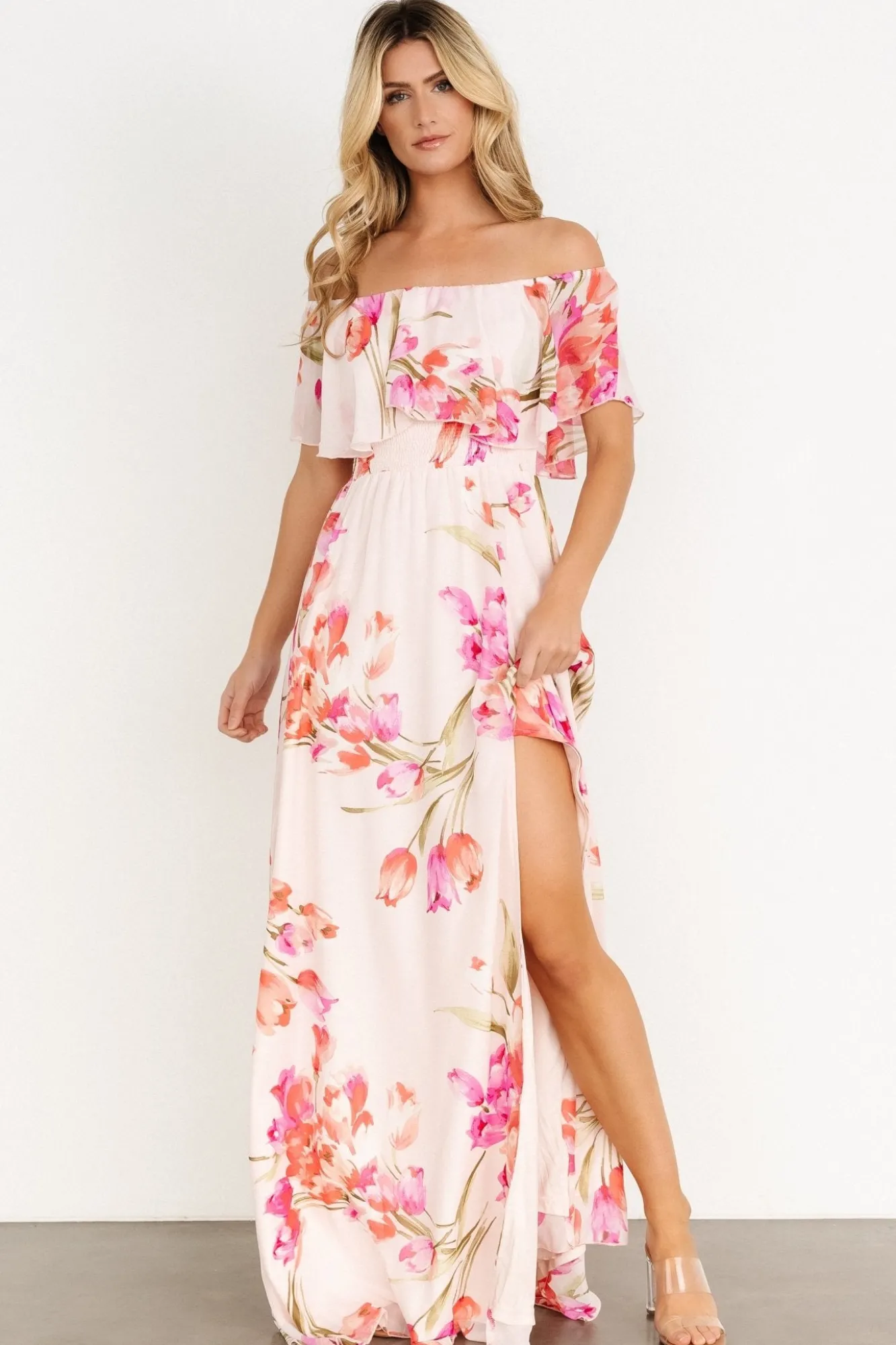 Baltic Born Daphne Off Shoulder Maxi Dress | Blush Floral