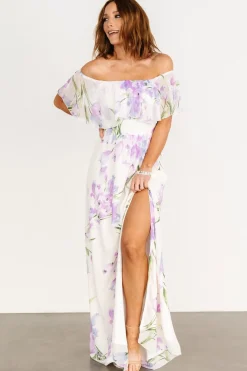Baltic Born Daphne Off Shoulder Maxi Dress | Ivory + Lavender Floral