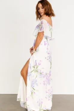 Baltic Born Daphne Off Shoulder Maxi Dress | Ivory + Lavender Floral