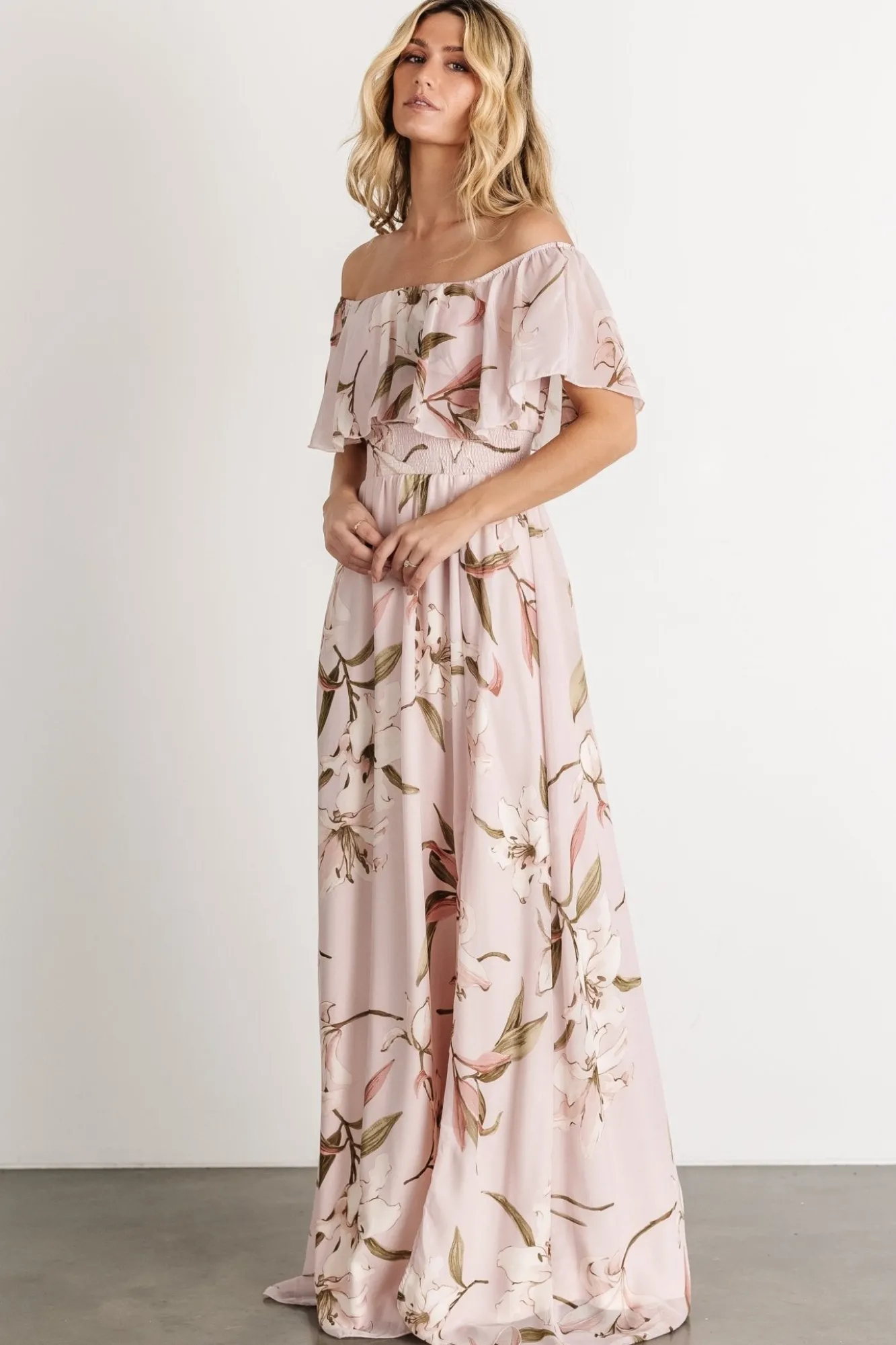 Baltic Born Daphne Off Shoulder Maxi Dress | Mauve Floral
