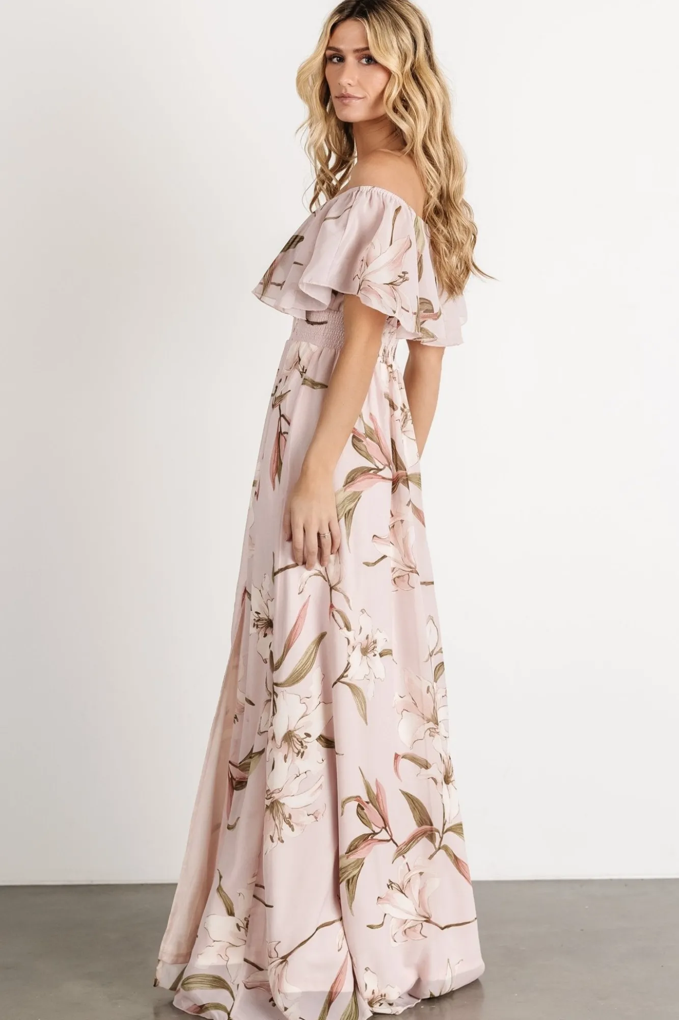 Baltic Born Daphne Off Shoulder Maxi Dress | Mauve Floral