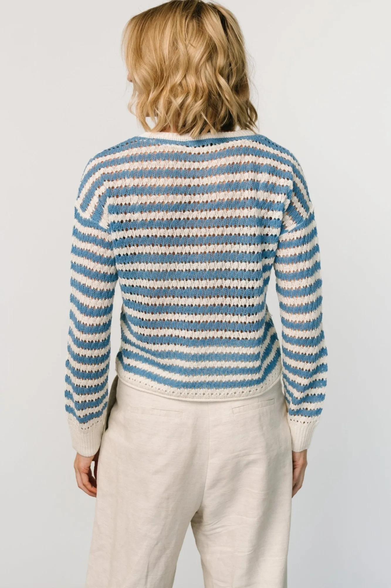 Baltic Born Dawn Open Knit Top | Blue + Ivory