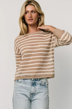 Baltic Born Dawn Open Knit Top | Taupe + Ivory