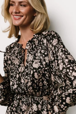 Baltic Born Deena Satin Dress | Black + Taupe Floral