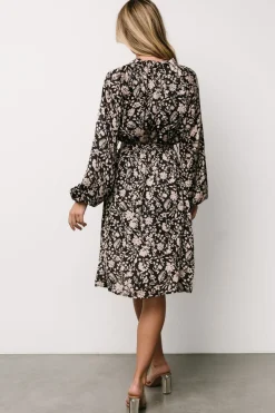 Baltic Born Deena Satin Dress | Black + Taupe Floral