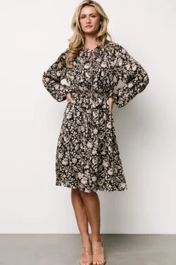 Baltic Born Deena Satin Dress | Black + Taupe Floral