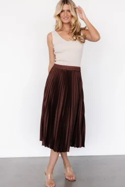 Baltic Born Demetria Pleated Midi Skirt | Dark Brown