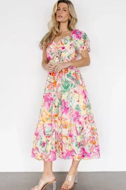 Baltic Born Denzel Puff Sleeve Midi Dress | Multi Floral