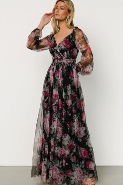 Baltic Born Desiree Tulle Maxi Dress | Black + Fuchsia