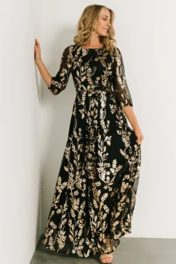 Baltic Born Destiny Sequin Maxi Dress | Black + Gold