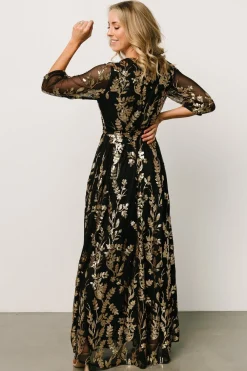 Baltic Born Destiny Sequin Maxi Dress | Black + Gold