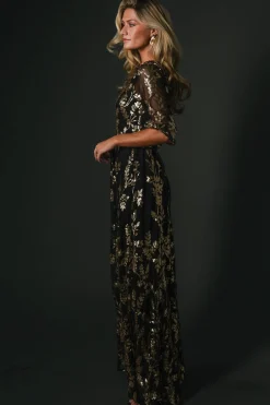 Baltic Born Destiny Sequin Maxi Dress | Black + Gold