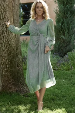 Baltic Born Devlyn Pleated Dress | Blue Sage Shimmer