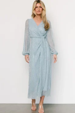 Baltic Born Devlyn Pleated Dress | Dusty Blue Shimmer