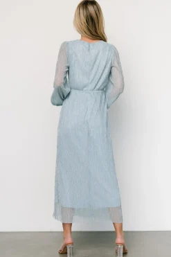 Baltic Born Devlyn Pleated Dress | Dusty Blue Shimmer