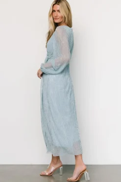 Baltic Born Devlyn Pleated Dress | Dusty Blue Shimmer