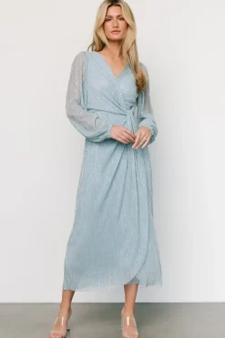 Baltic Born Devlyn Pleated Dress | Dusty Blue Shimmer