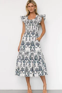Baltic Born Dominique Midi Dress | White + Cobalt