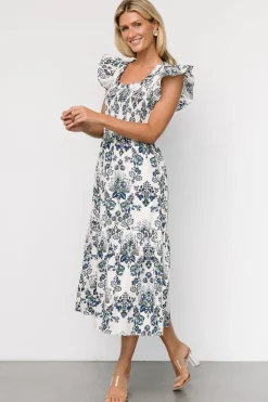 Baltic Born Dominique Midi Dress | White + Cobalt