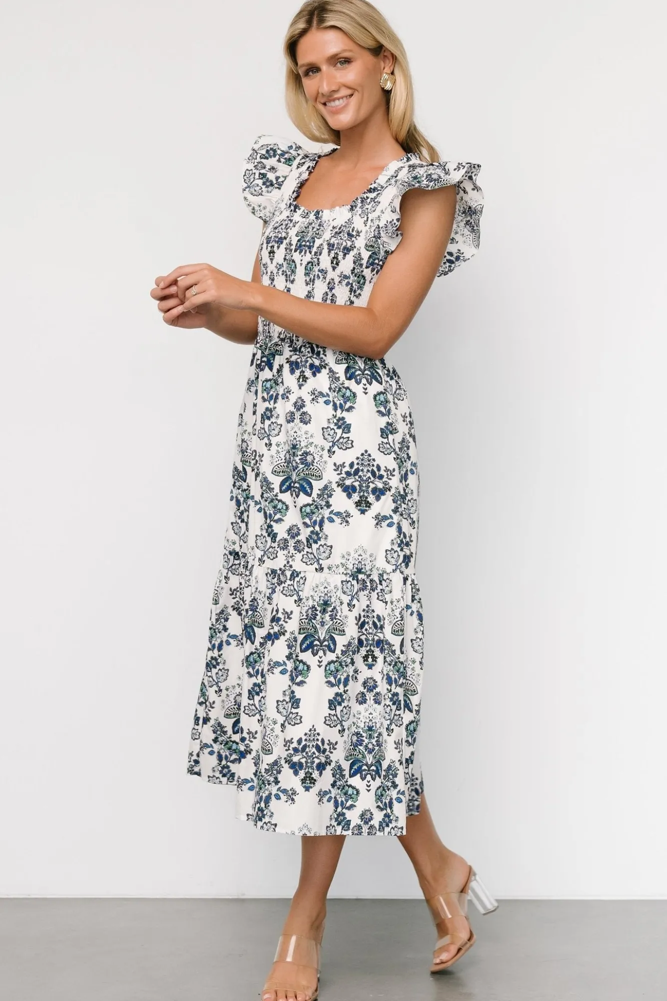 Baltic Born Dominique Midi Dress | White + Cobalt