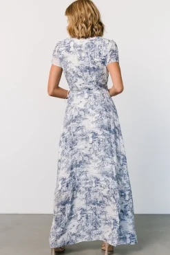 Baltic Born Dulce Wrap Maxi Dress | White + Blue Print