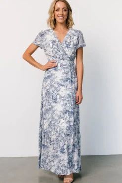 Baltic Born Dulce Wrap Maxi Dress | White + Blue Print