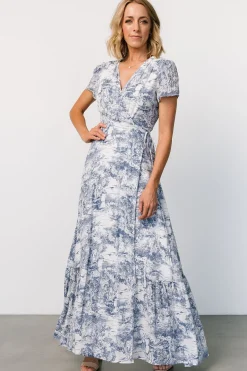 Baltic Born Dulce Wrap Maxi Dress | White + Blue Print