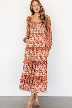 Baltic Born Dynah Tiered Dress | Rust +Cream Floral