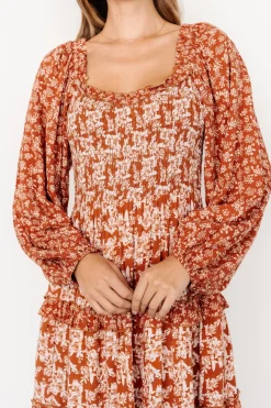 Baltic Born Dynah Tiered Dress | Rust +Cream Floral